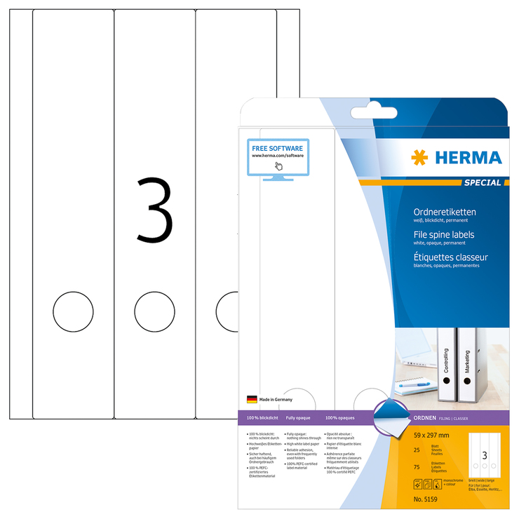 Ordneretiketten A4 grün 192x61 mm Papier matt blickdicht 80 St.